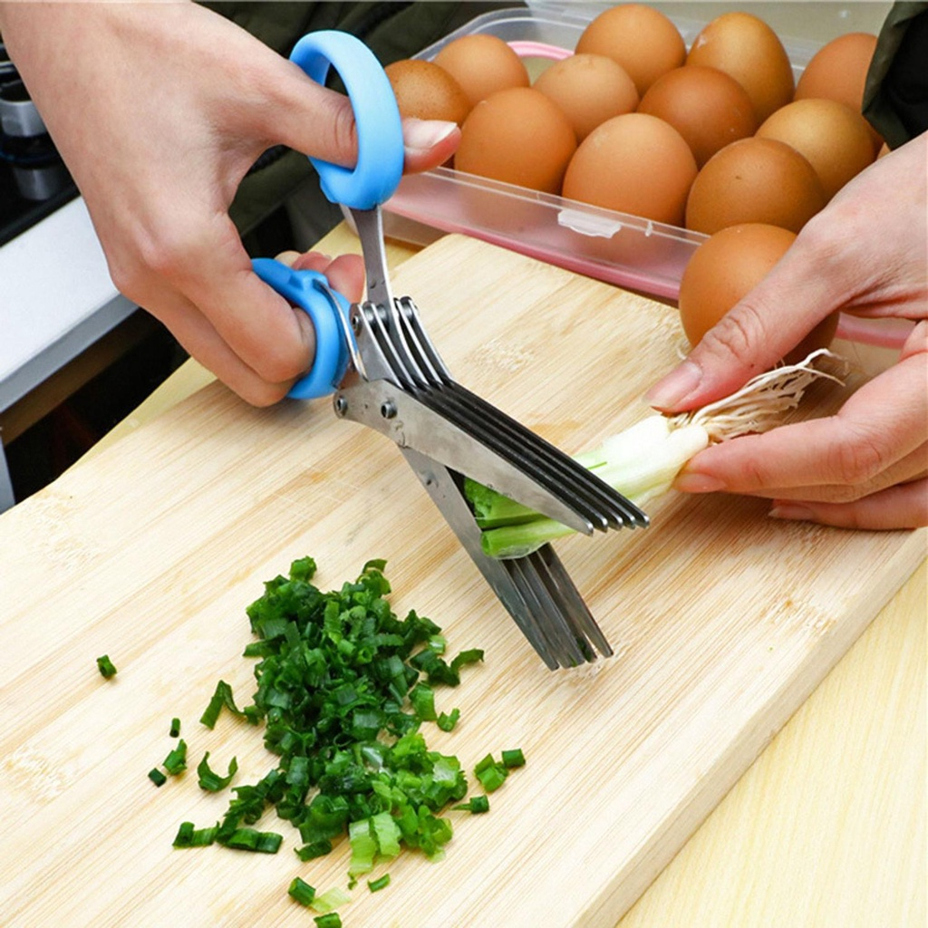 Tesoura Mullticorte com 5 Lâminas de Aço Inox Para Cortar e Picar Hortaliças Temperos Verduras