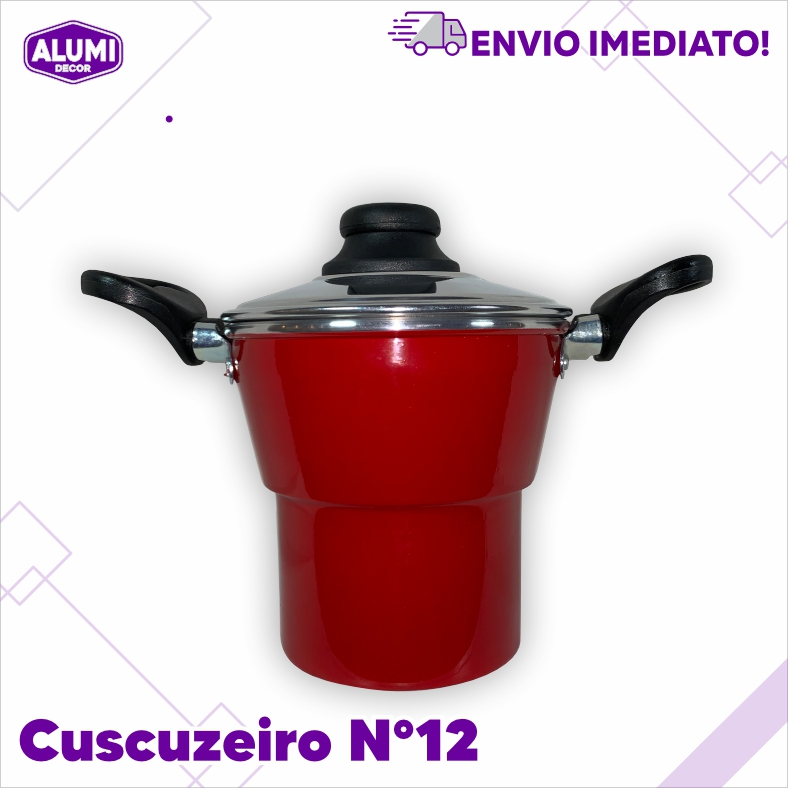 Cuscuzeiro Individual Nordestino Alumínio - Cozimento a vapor - com alça N°12 Vermelho COCA