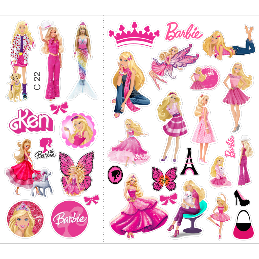 Cartela de adesivos Barbie 34 stickers (C22) 123teste reixax | Shopee ...