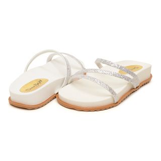 Sandália Papete Birken Virginia Rasteirinha Brilho Tira Glitter Feminina Conforto