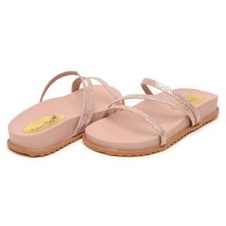 Sandália Papete Birken Rasteirinha Brilho Nude Glitter Feminina Conforto