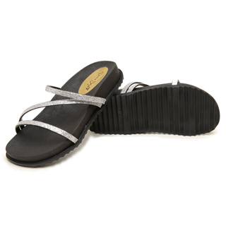 Sandália Papete Birken Rasteirinha Preto Brilho Glitter Feminina Conforto