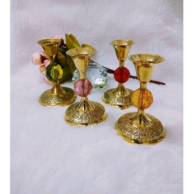 Castiçal Metal Dourado Com Pedra 9cm | Shopee Brasil
