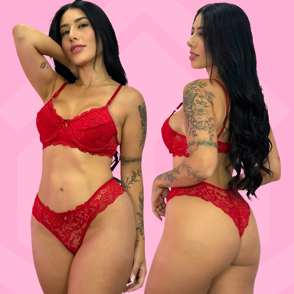 Kit 3 Conjunto Lingerie Calcinha E Sutiã Sem Bojo Rendado Sutia Com Aro