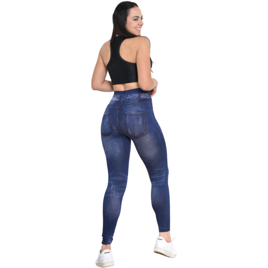 LEGGING FITNESS FAKE JEANS CINZA