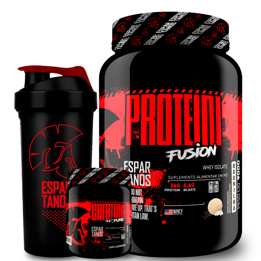 Kit Whey Protein Fusion 900g + Creatina 100g + Coqueteleira - Espartanos