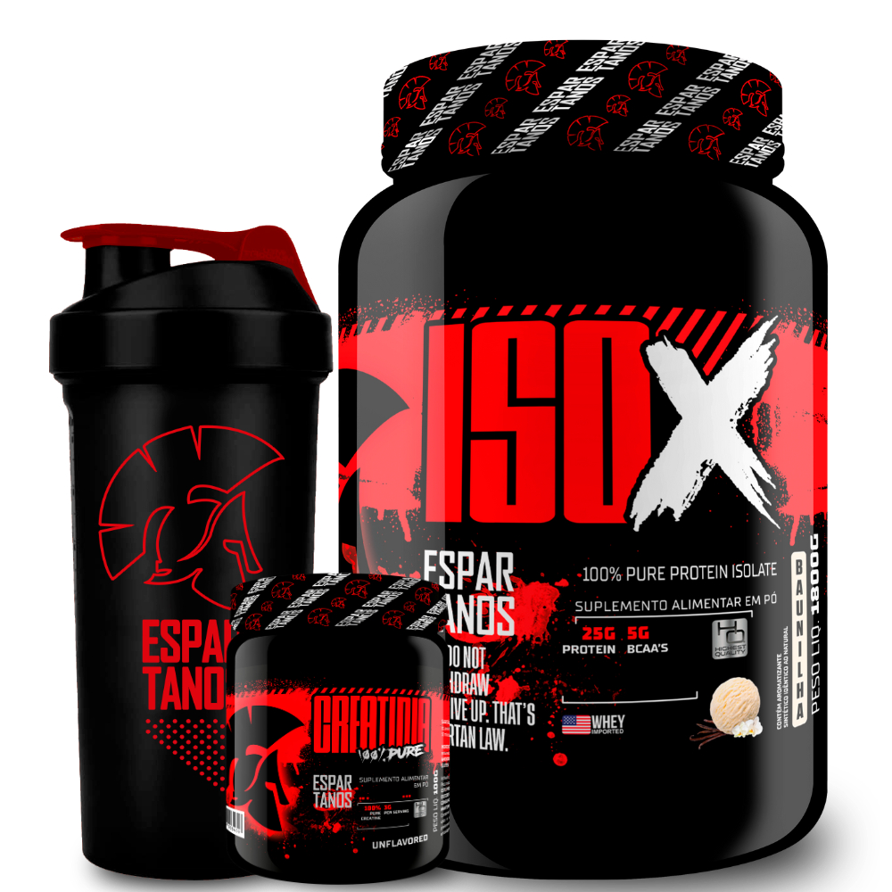 Kit Whey Protein ISO X 1800g + Creatina 100g + Coqueteleira – Espartanos