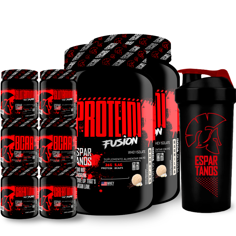 Kit 2x Whey Fusion + 2x Bcaa + 2x Crea + 2x Glutamina + Copo