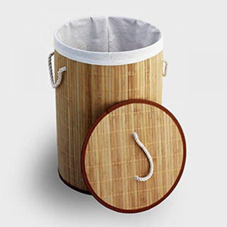 Cesto Redondo Forrado Roupas Sujas Banheiro/Lavanderia Bambu - Menor Preço
