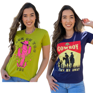 KIT 2 PEÇAS TSHIRT COUNTRY FEMININA CAVALGADA RODEIO