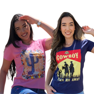 KIT 2 PEÇAS TSHIRT COUNTRY FEMININA CAVALGADA