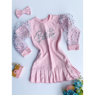 Vestido Infantil Barbie Sereia Manga Longa Em Tule Festa