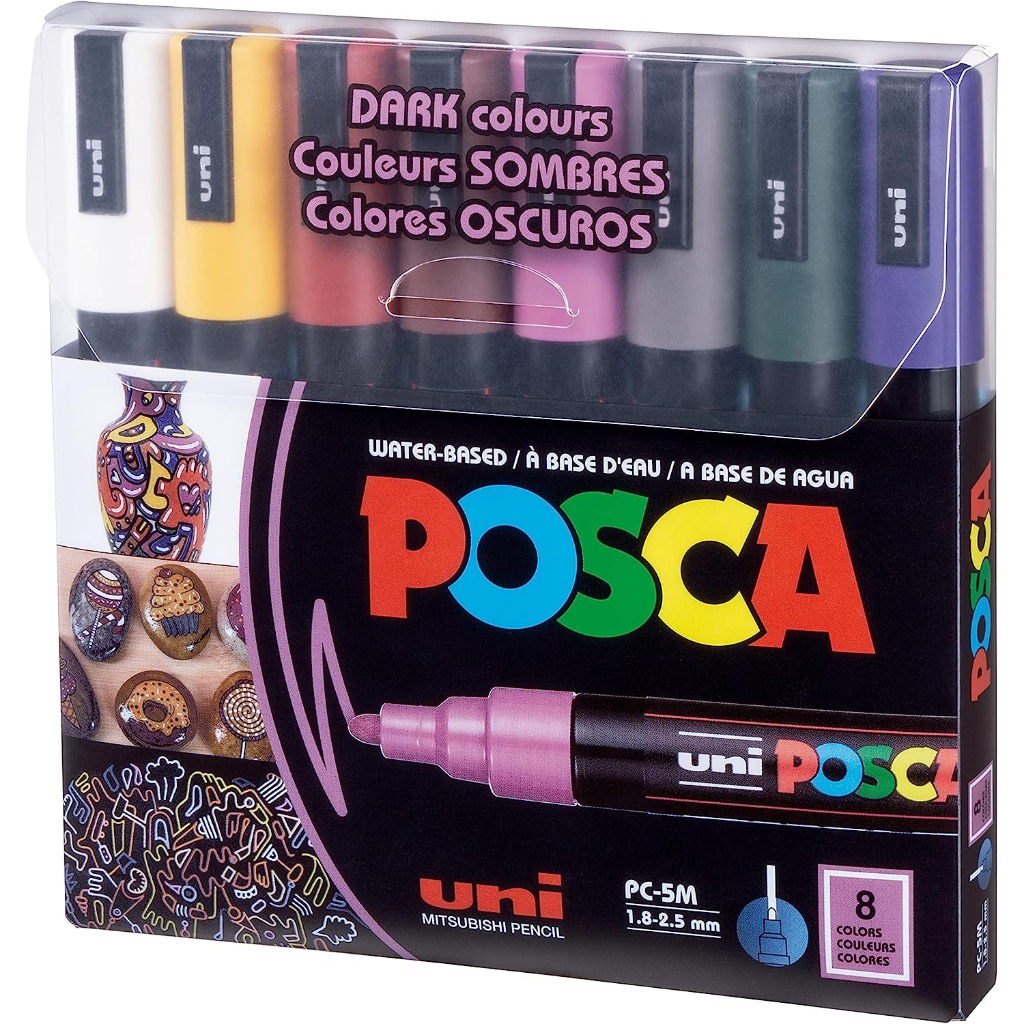 Caneta Posca PC-5M UniBall Estojo C/8 Cores Dark Colors | Shopee Brasil