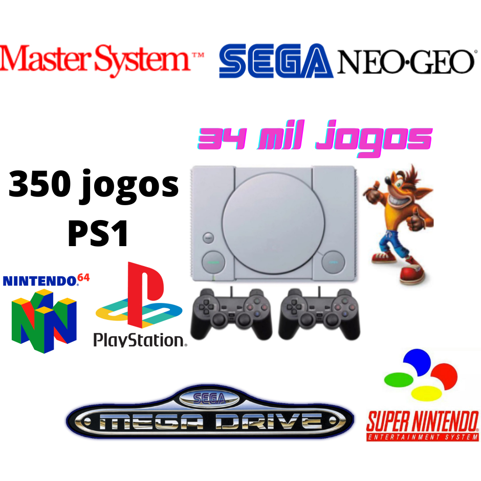 Mini Playstation 1 com 93 MIL jogos retrô 350 jogos de ps1 e 2 controles  modelo