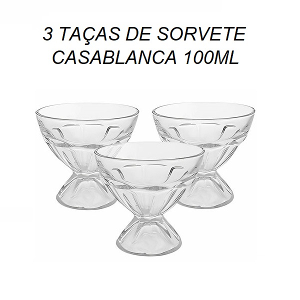 Comercial Lança Chamas - Garavelo  Jogo C/3 Tacas Casa Blanca Em Vidro  Sorvete Sobremesas 100ml