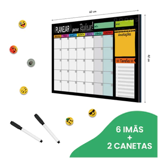 Quadro Planejador Semanal Médio Grande - Quadro Planner Lousa Magnética de Anotações Planejamento Semanal Colorido