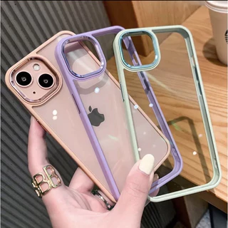 Capa Transparente com Protetor de Câmera de Metal, Doce, Moldura Macia, Luxuosa para iPhone