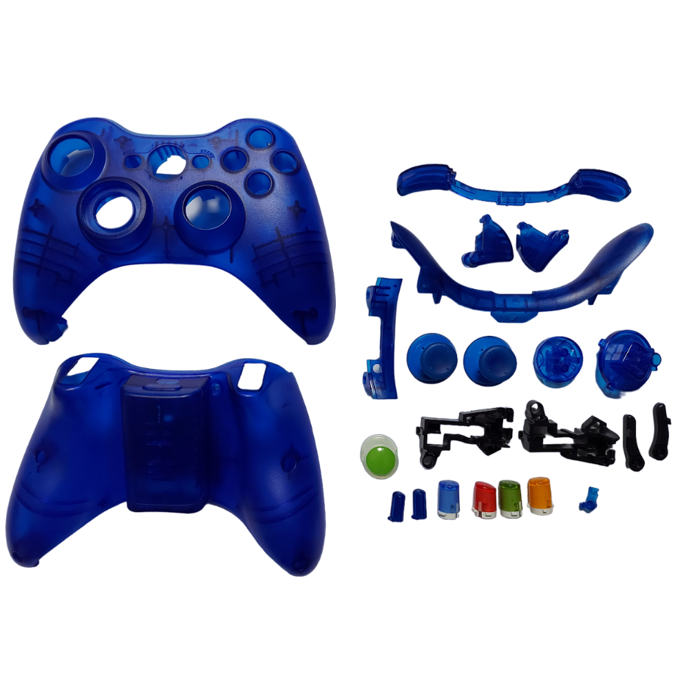 Carcaça Controle Xbox360 Translúcido Azul - Nova