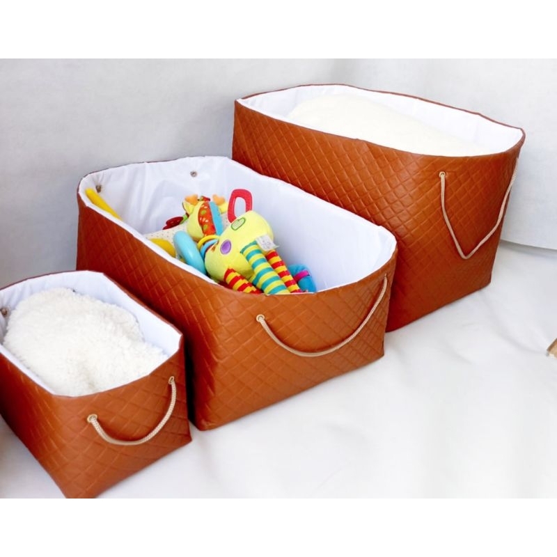 Cesto organizador impermeável matelassê caramelo