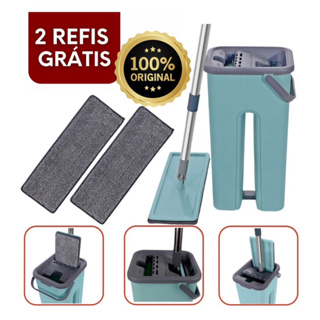 Mop Flat Esfregão Com Balde E Cabo Extensível Inox + 2 Refis
