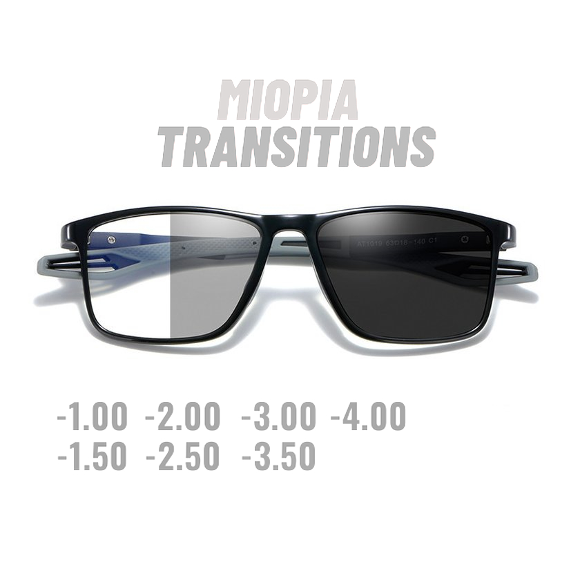 Óculos Grau Lente Miopia Longe Transitions Quadrado Unissex Preto