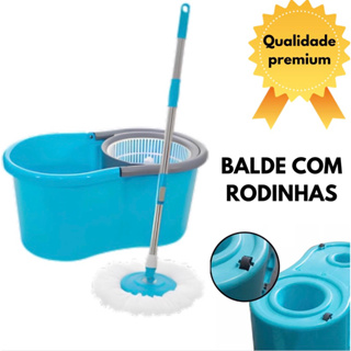 Mop Giratório Esfregão 360º Balde Com Rodinhas Cabo Inox Refil 6 Litros