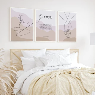 Quadro decorativo amor linhas 20x30 3 peças para sala quarto e hall