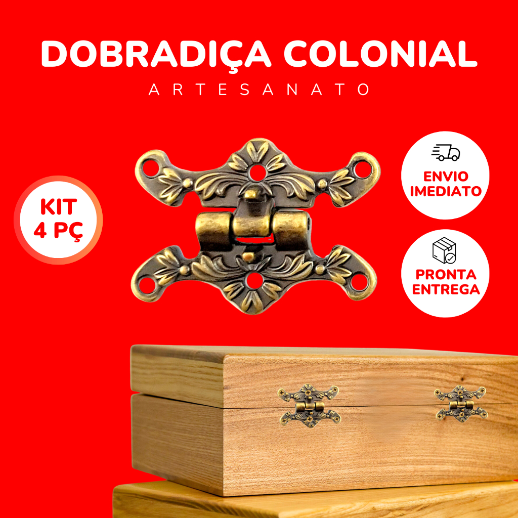 KIT 4 Dobradiça Para Caixa Ref. 5774 Enfeitada 3,5 cm x 2,5 cm Artesanato Cartonagem Alta Qualidade Premium