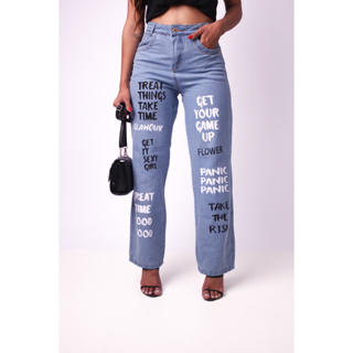 Calça Cargo Jeans Feminino Na cor Escura Moda Gringa Wide Leg Pantalona