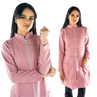 Jaleco Feminino Kate Rose Gola Padre e Zíper Acinturado