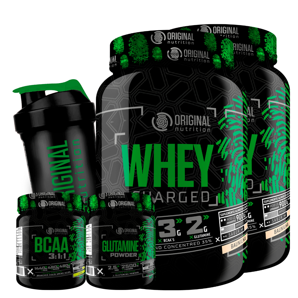 Combo 2x Whey Charged + Glutamina + Bcaa + Shaker – Original