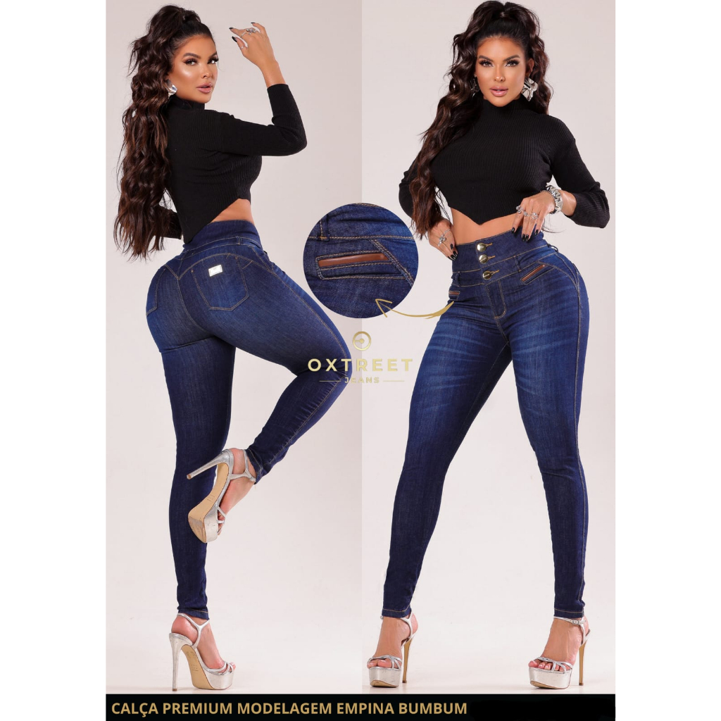 Calça Jeans Feminina Skinny Premium Levanta Empina Bumbum Cintura Alta Cós  Alto Com Lycra Confortável em Promoção na Americanas