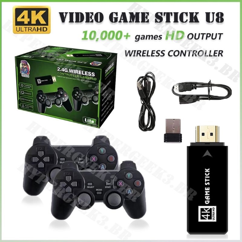 Videogame Stick 4K 32gb 64gb 2 Controles Sem Fio Console Portatil