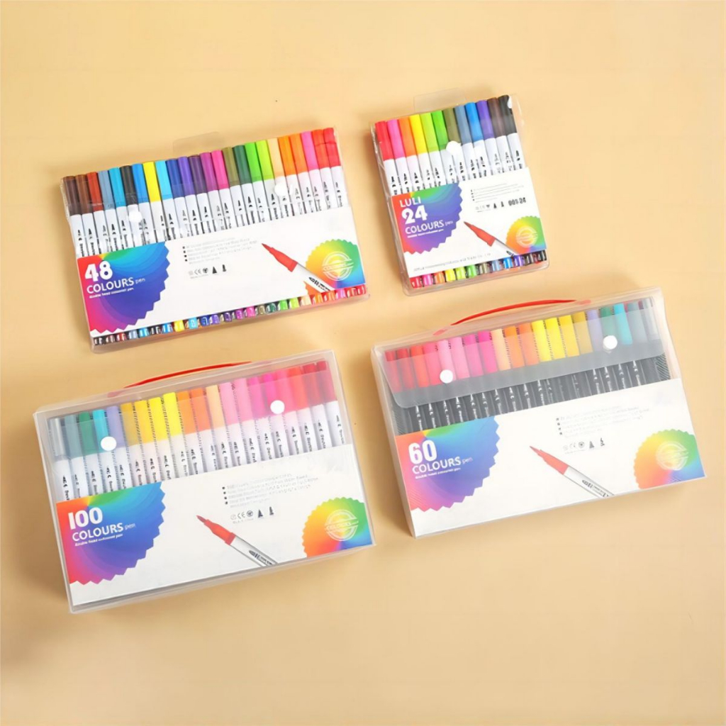 Kit Caneta 6-36 Cores Brush Ponta Pincel Lettering Duas Pontas