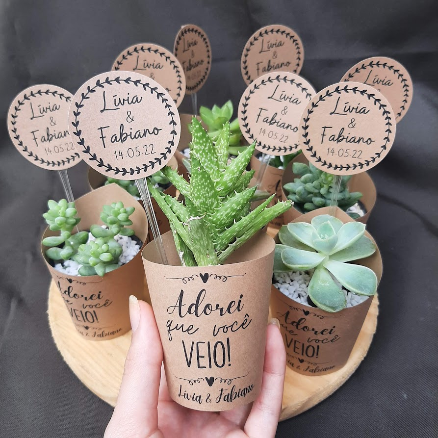 Cachepô + tag para mini suculentas pote 06 ( 70 unidades)