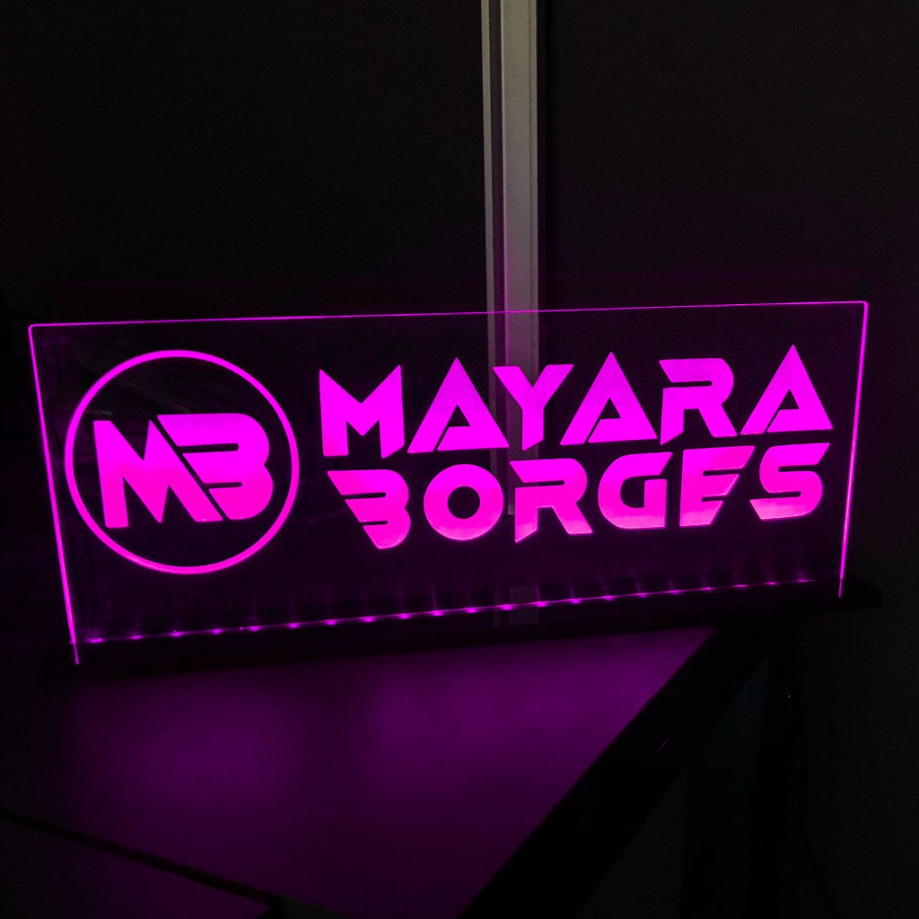 Display Acrílico Iluminado Led Personalizado Com Sua Logo 40 Cm Loja Decoração Dj Som Show