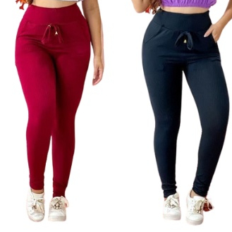 Kit 2 Calça Canelada Legging roupas femininas calça canelada feminina grossa ribana jogger premium
