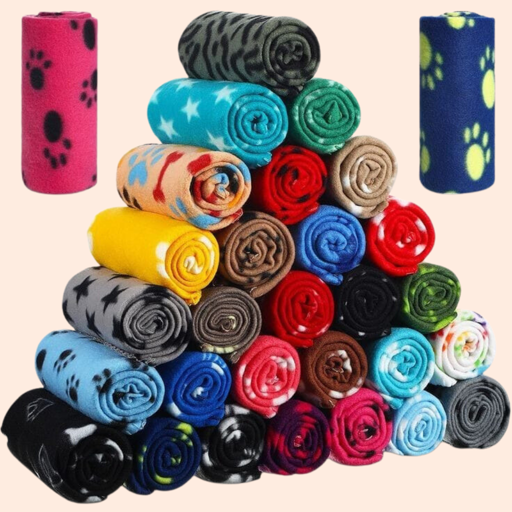 Kit 5 Mantas Cães e Gatos - tecido Soft - Cobertores com Estampas Pet Sortidas