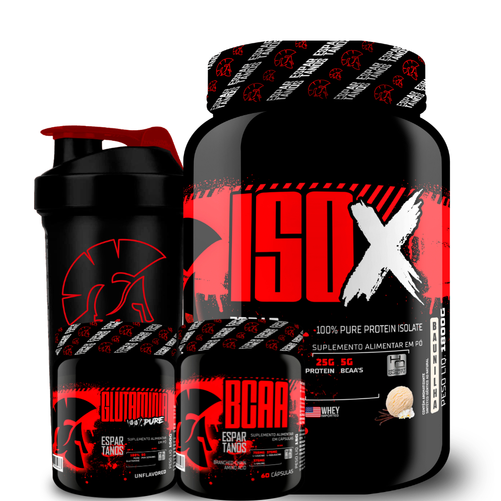 Kit Whey Protein ISO X 1800g + BCAA + Glutamina 100g + Coqueteleira