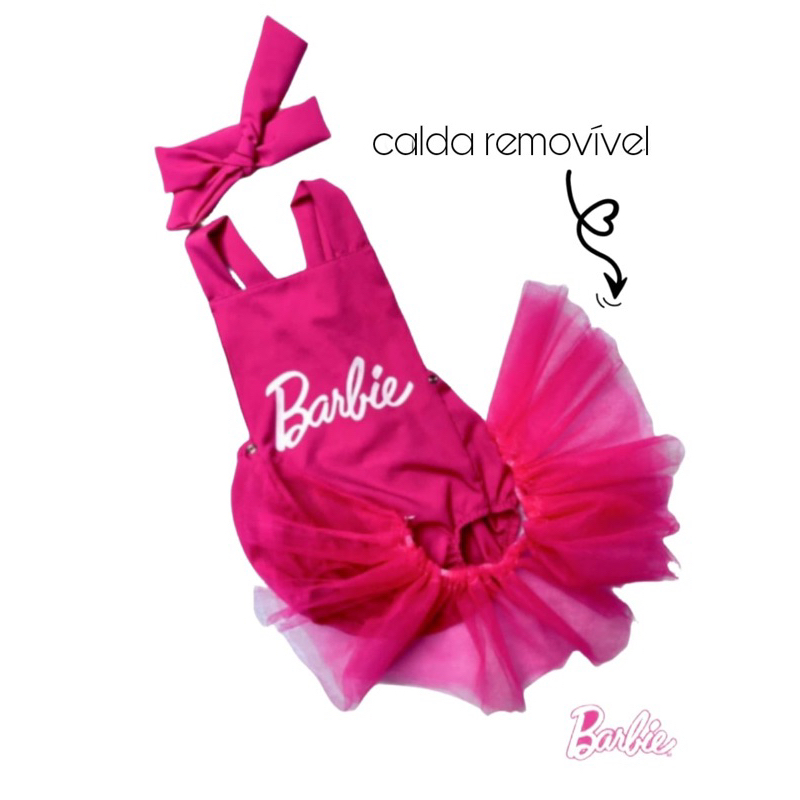 Jardineira Saia Xadrez Luxo Filme Barbie Infantil Bebê Tule