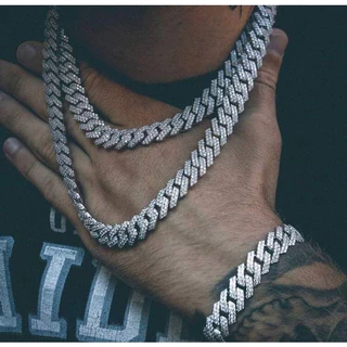 Kit Cravejado Prug Corrente + Pulseira Ice - Moda Masculina e Feminina / Estilo Neymar / Zircônia / Joias / Trap Hip-Hop / Diamante / Brilhante / Acessórios / Promoção / Colar Cordão Prata