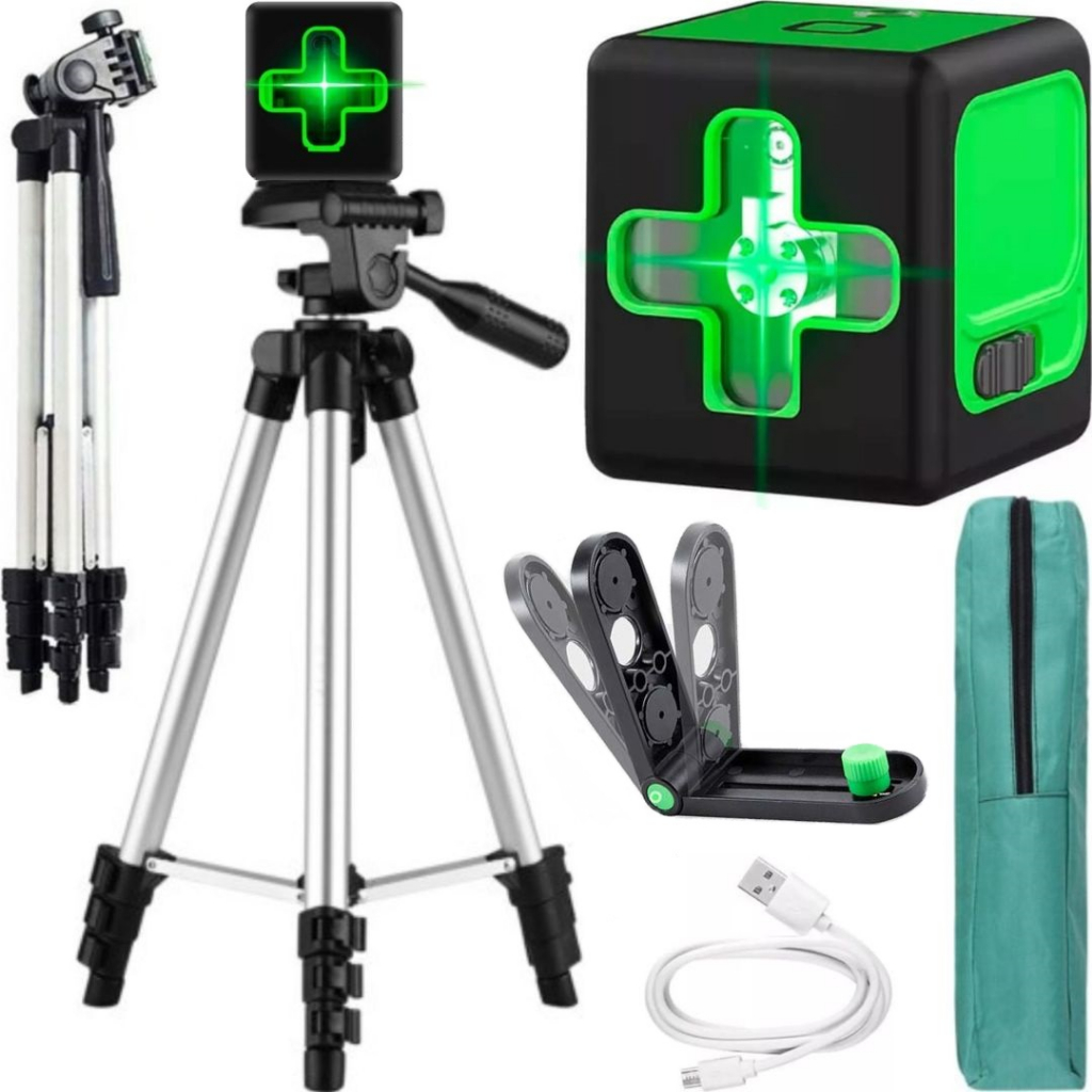 Nível A Laser Profissional Verde 20m Recarregável Teto Parede + Tripé Acessórios