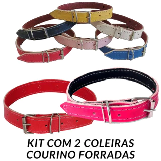 Coleira De Couro Forrada Conforto 2 Peças Cachorro Pet