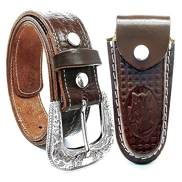 Cinto Country Couro Legitimo C/ Bainha De Canivete Cowboy