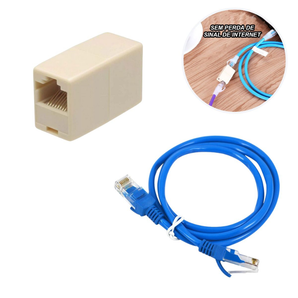 Kit Emenda Rj45 Fêmea Prolongador + Cabo De Rede 3 Metros Conectar ...