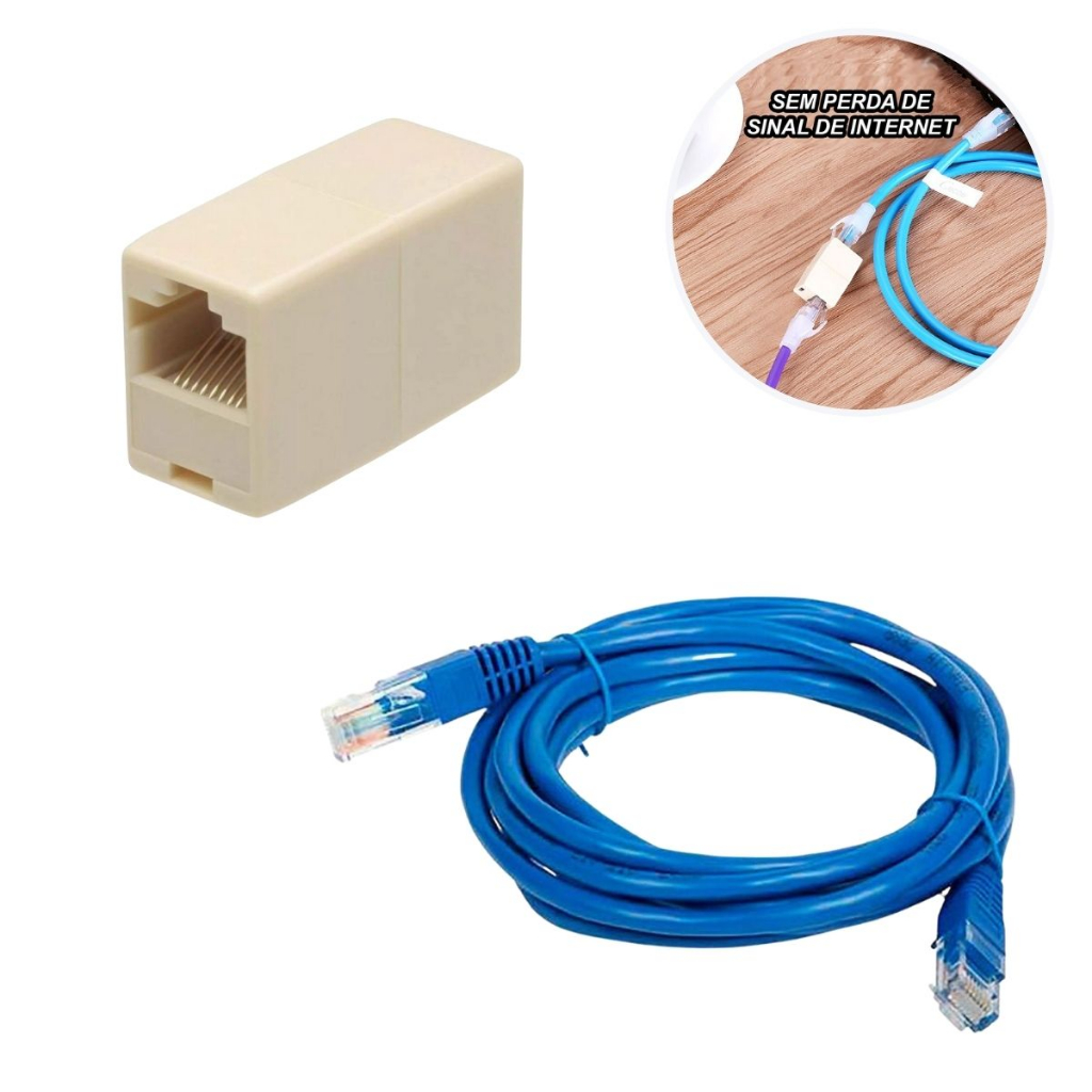 Kit Emenda Rj45 Fêmea Prolongador Cabo De Rede 5 Metros Conectar Internet Ligar Fio No Outro