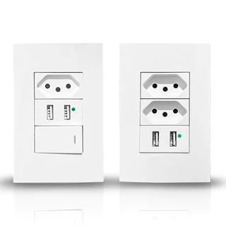 Tomada Universal 2 Entradas USB Tomada C/ Placa 10A 250W