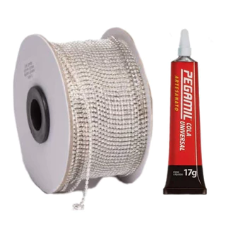 Corrente Strass 5mts+Cola Pegamil 17 grs Dourado e Prata