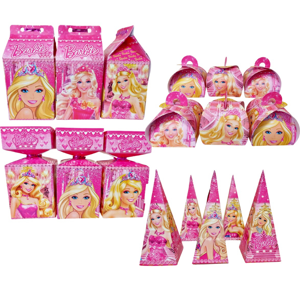 Kit Lembrancinhas Barbie Papelaria 20 Caixinhas Barbie Princesa Festa Fácil Decoração Barbie