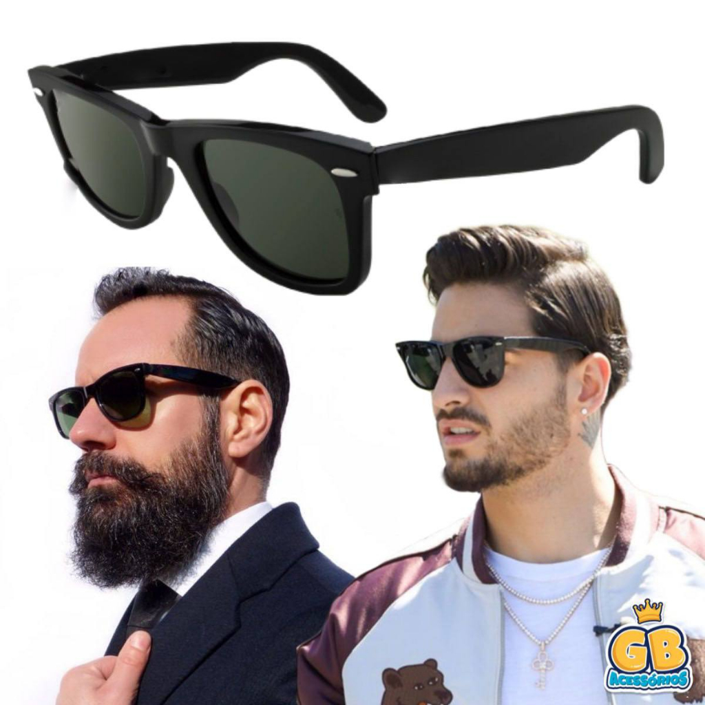 Óculos de sol Masculino Quadrado Preto Brilhoso Fosco Casual - Lançamento 2023